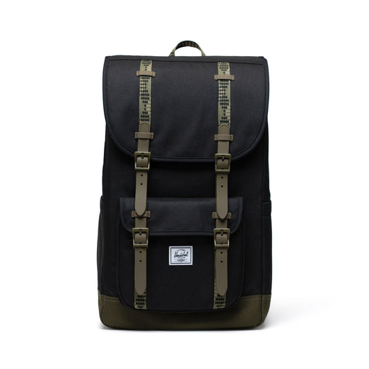 Siyah - Koyu Yeşil Herschel Little America Su İtici Kumaş Sırt Çantası, 16" Laptop Uyumlu, 30 L