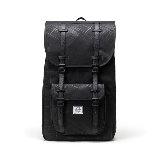 Siyah Gofre Ekose Herschel Little America Su İtici Kumaş Sırt Çantası, 16" Laptop Uyumlu, 30 L