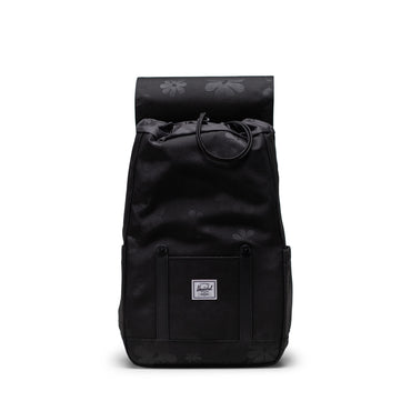 Çiçek Desenli Siyah Herschel Retreat Küçük Boy Su İtici Kumaş Sırt Çantası, 14" Laptop Uyumlu, 17 L