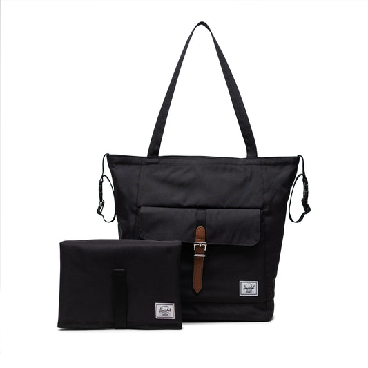 Siyah Herschel Retreat Tote Omuz Çantası Diaper Alt Açma Matlı Anne Bebek Omuz Çantası, 14" Laptop Uyumlu, 18.5L