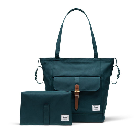 Petrol Mavisi Herschel Retreat Tote Omuz Çantası Diaper Alt Açma Matlı Anne Bebek Omuz Çantası, 14" Laptop Uyumlu, 18.5L
