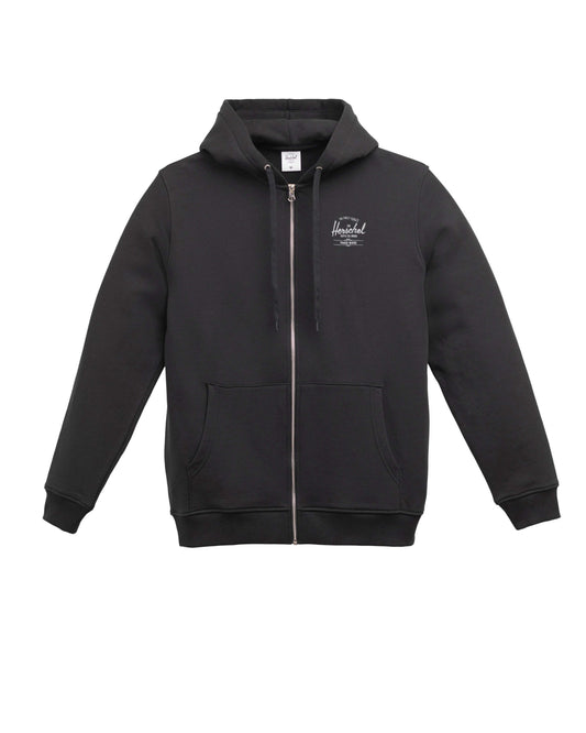 Siyah - Beyaz Herschel Basic, Logo Baskılı Erkek Pamuk Fermuarlı, Kapüşonlu Sweatshirt, Ribana Kol ve Etek Ucu