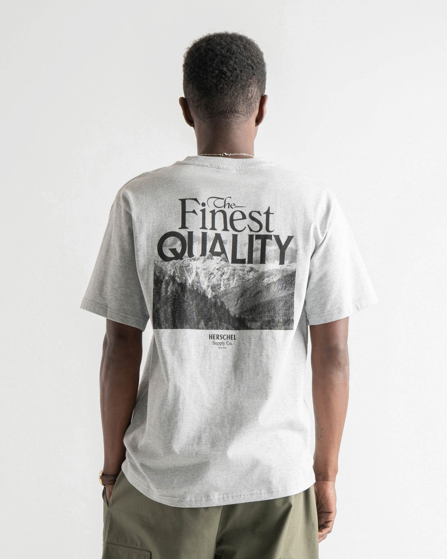 Açık Gri Melanj - Siyah Herschel Mt. HSC Rip Collar Erkek Tshirt