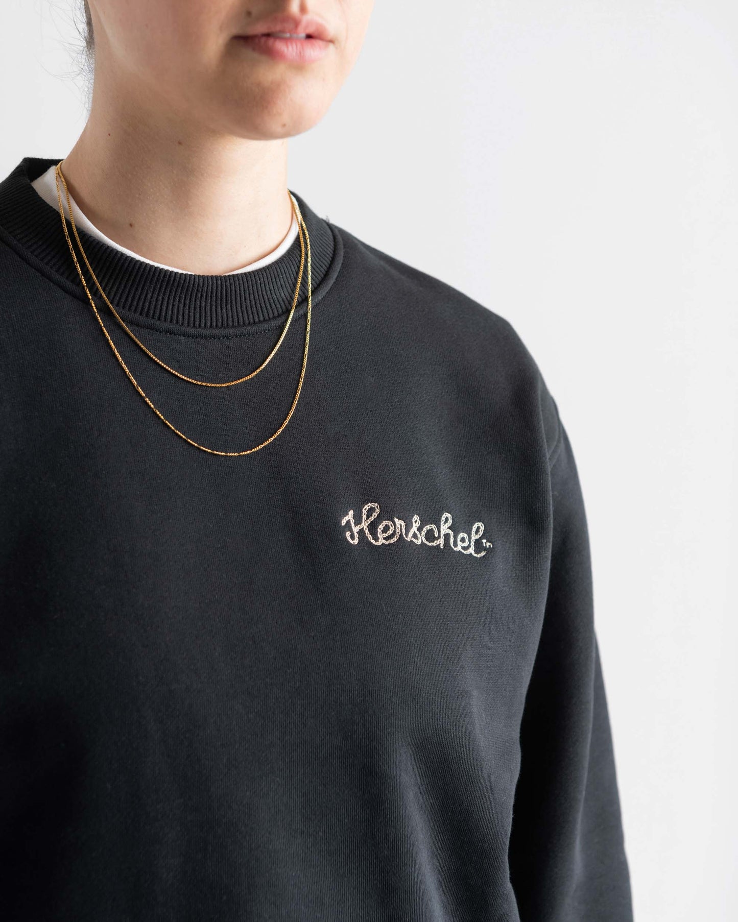 Siyah Herschel Chain Stitch Kadın Pamuklu Sweatshirt