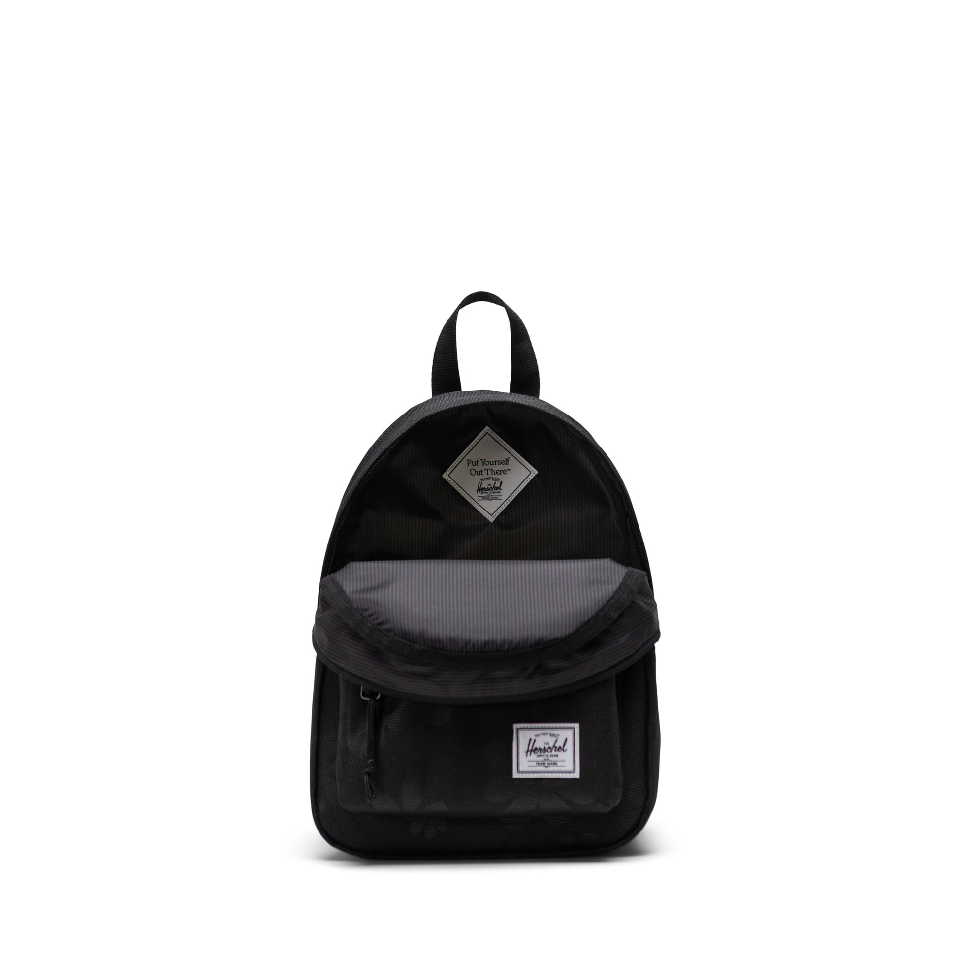 Çiçek Desenli Siyah Herschel Classic Mini Fermuarlı Sırt Çantası