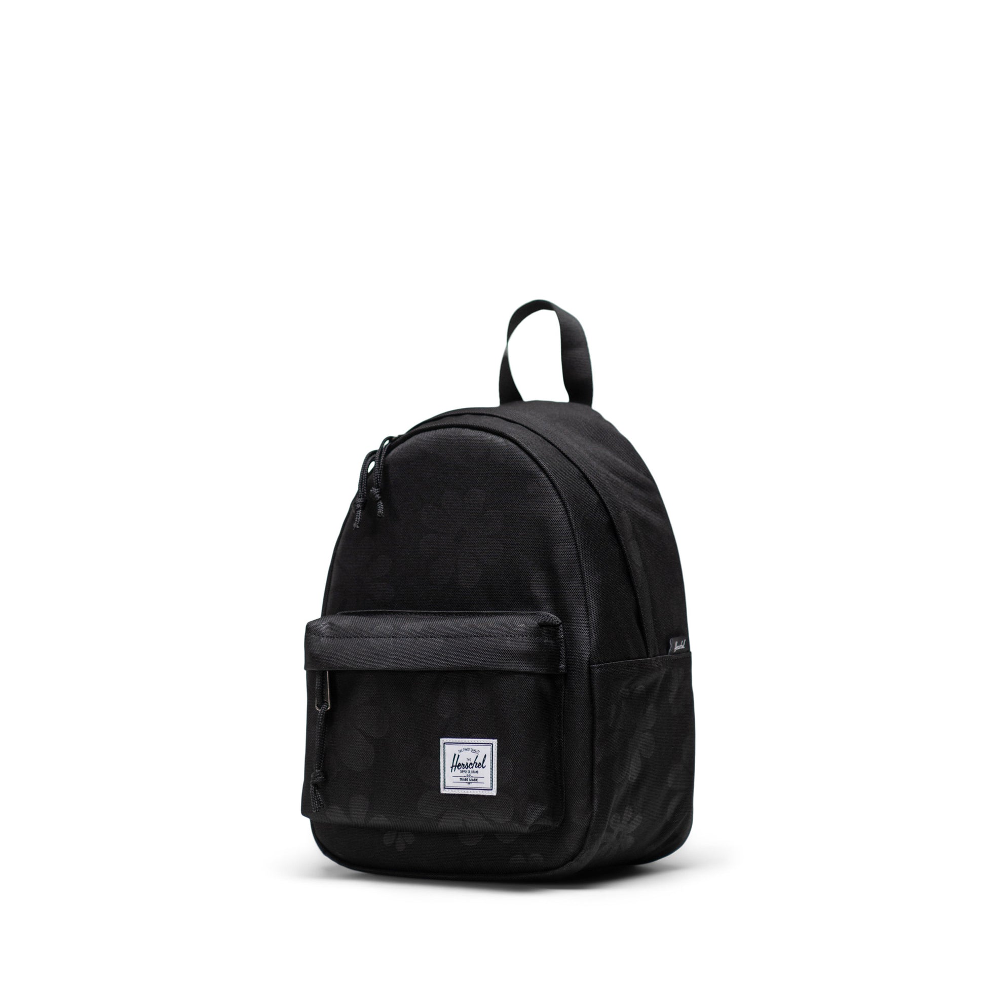 Çiçek Desenli Siyah Herschel Classic Mini Fermuarlı Sırt Çantası