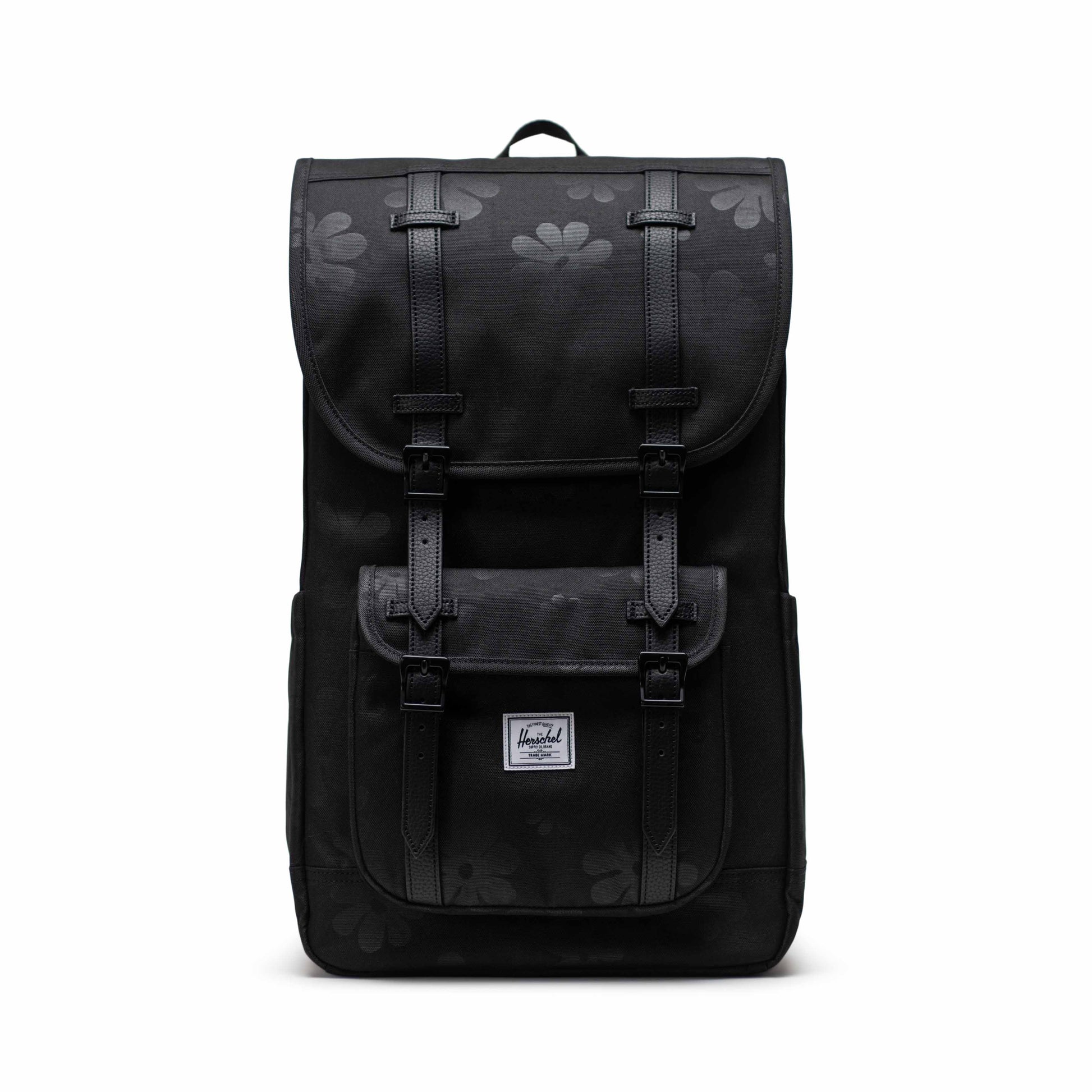 Çiçek Desenli Siyah Herschel Little America Su İtici Kumaş Sırt Çantası, 16" Laptop Uyumlu, 30 L