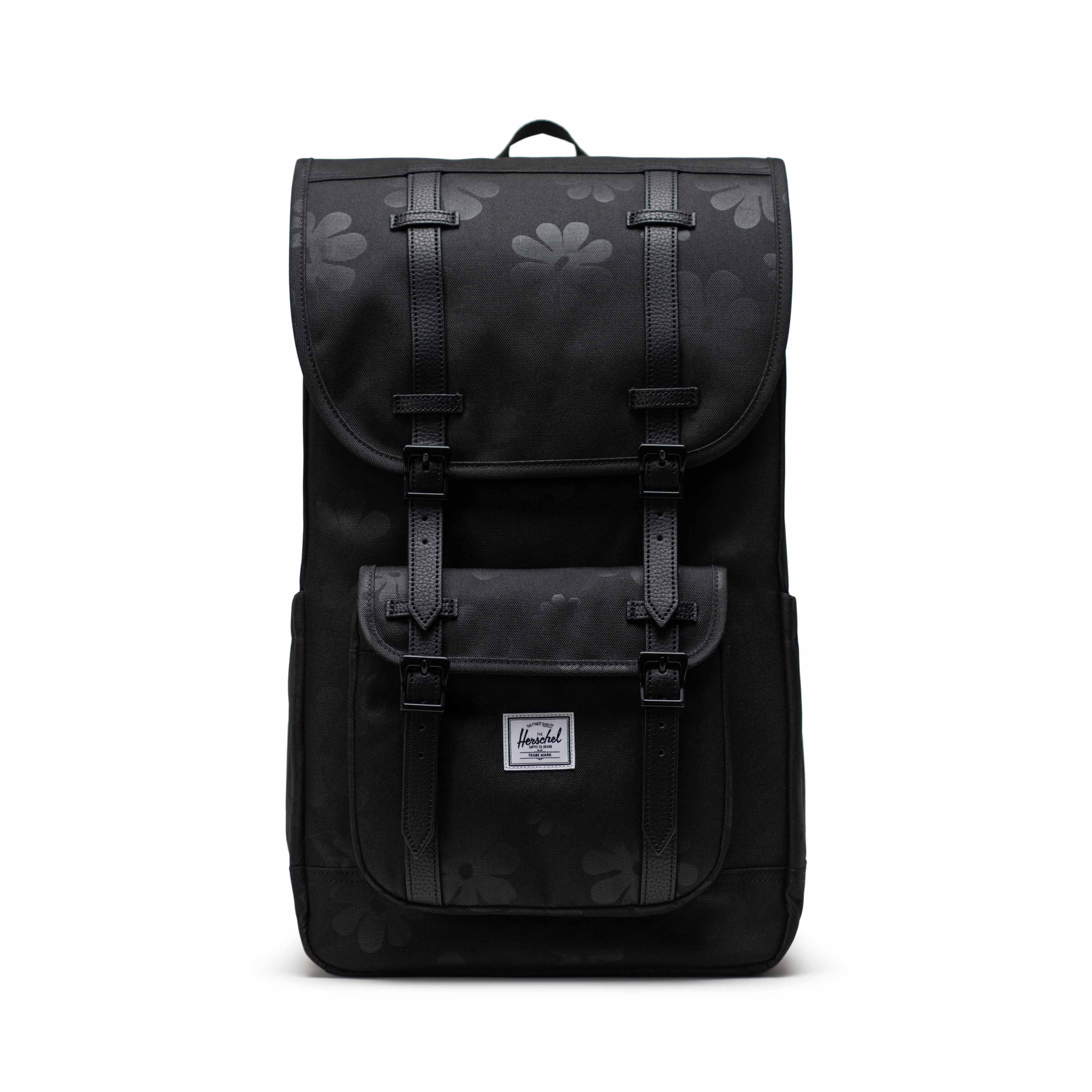 Çiçek Desenli Siyah Herschel Little America Su İtici Kumaş Sırt Çantası, 16" Laptop Uyumlu, 30 L