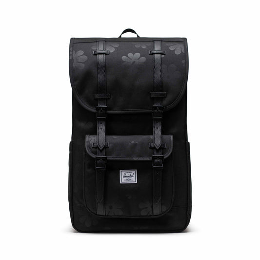 Çiçek Desenli Siyah Herschel Little America Su İtici Kumaş Sırt Çantası, 16" Laptop Uyumlu, 30 L
