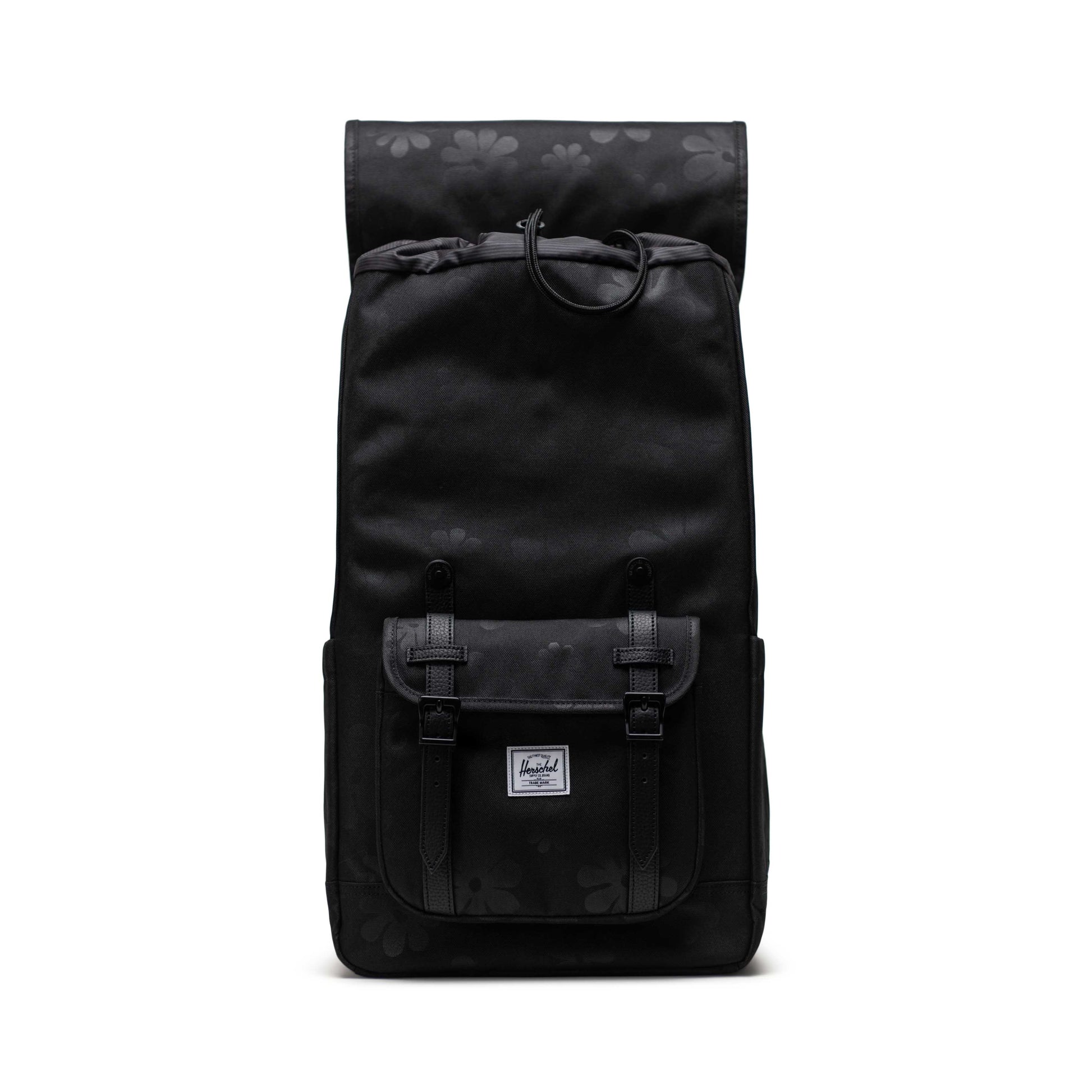 Çiçek Desenli Siyah Herschel Little America Su İtici Kumaş Sırt Çantası, 16" Laptop Uyumlu, 30 L