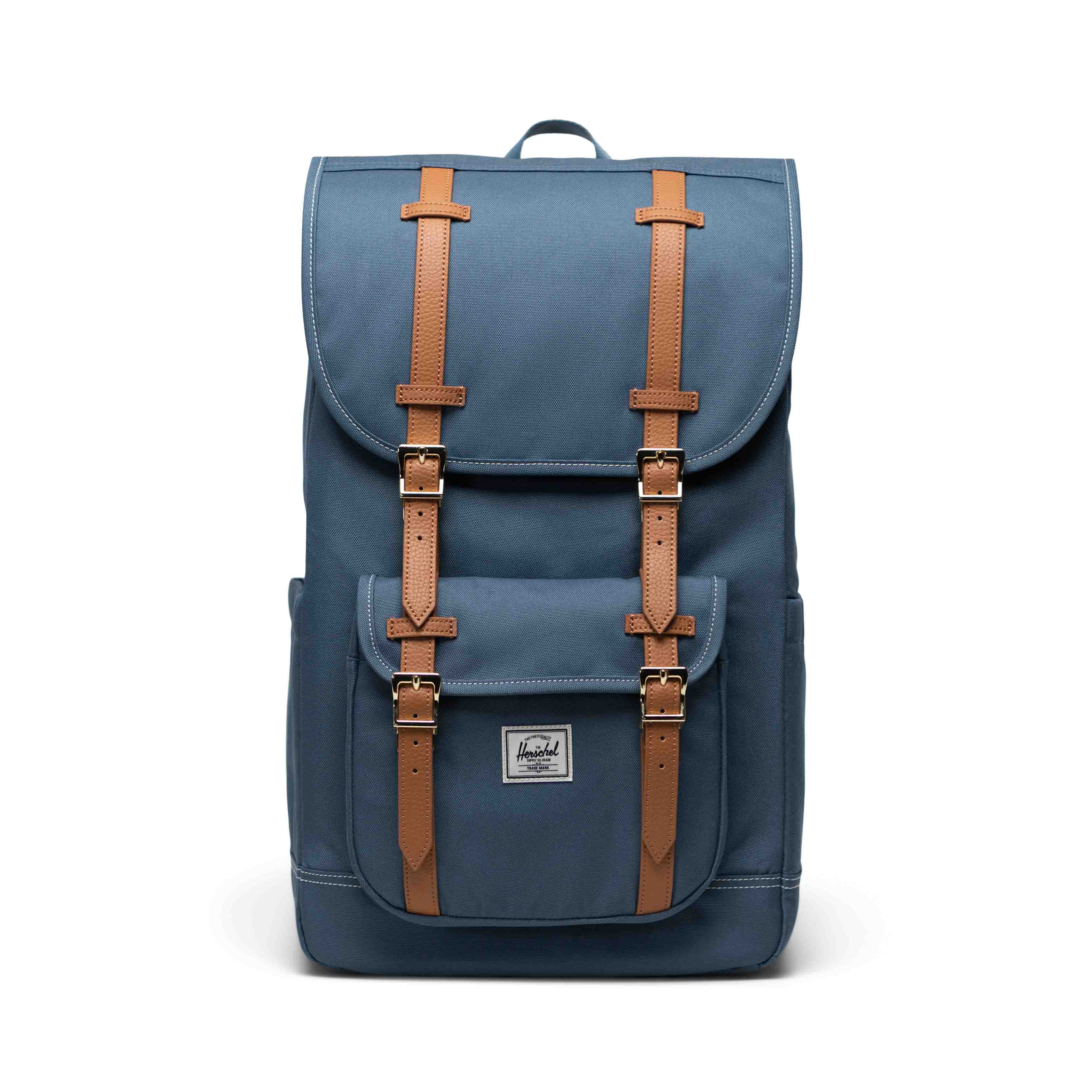Dikişli Buğulu Mavi Herschel Little America Su İtici Kumaş Sırt Çantası, 16" Laptop Uyumlu, 30 L