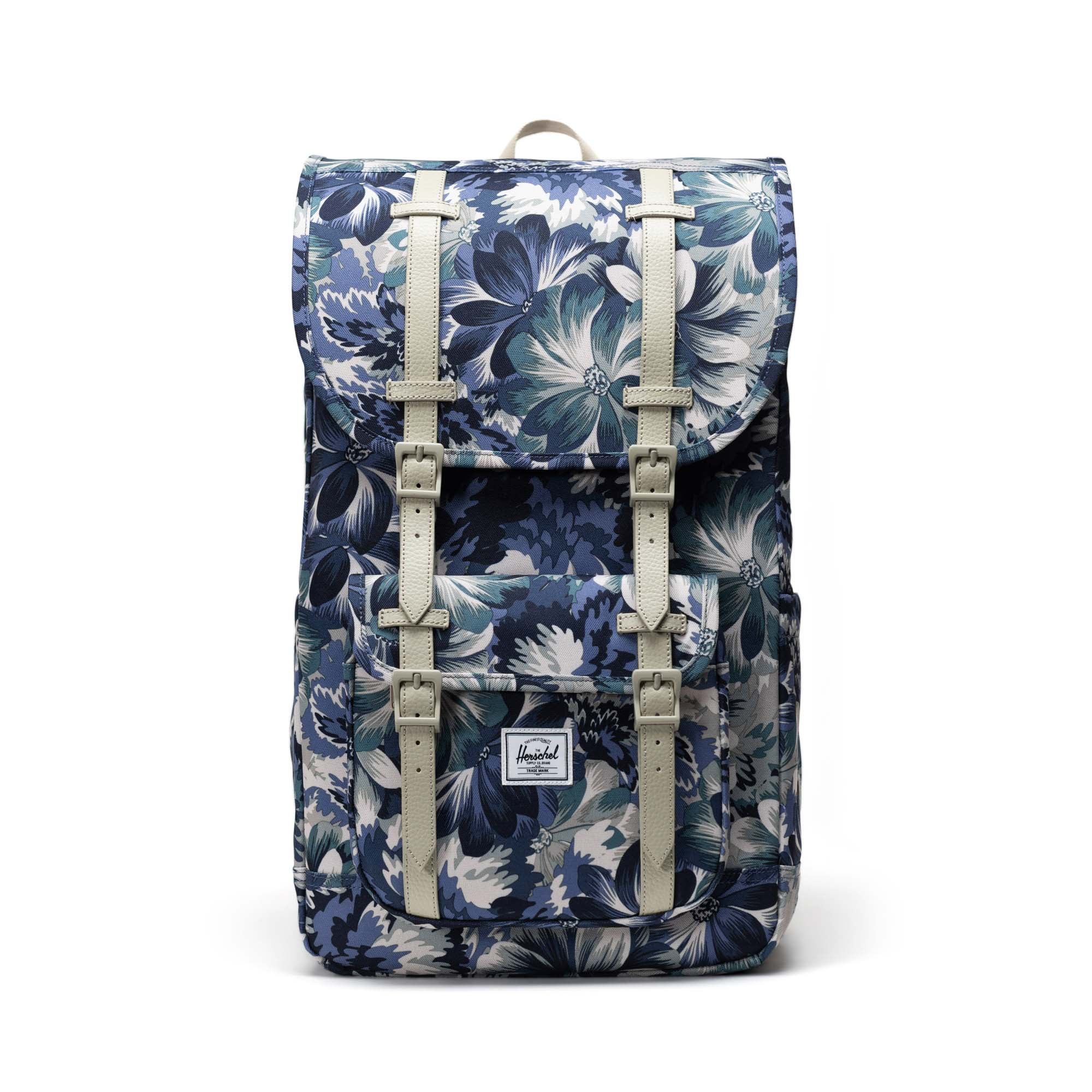 Çiçekli Lacivert - Siyah Herschel Little America Su İtici Kumaş Sırt Çantası, 16" Laptop Uyumlu, 30 L