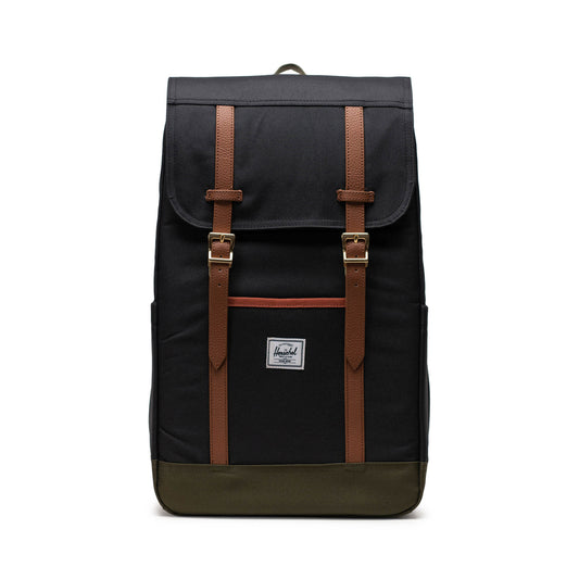 Siyah - Yeşil Herschel Retreat Su İtici Kumaş 16" Laptop Uyumlu Mıknatıslı Kapama Sırt Çantası, 23 L