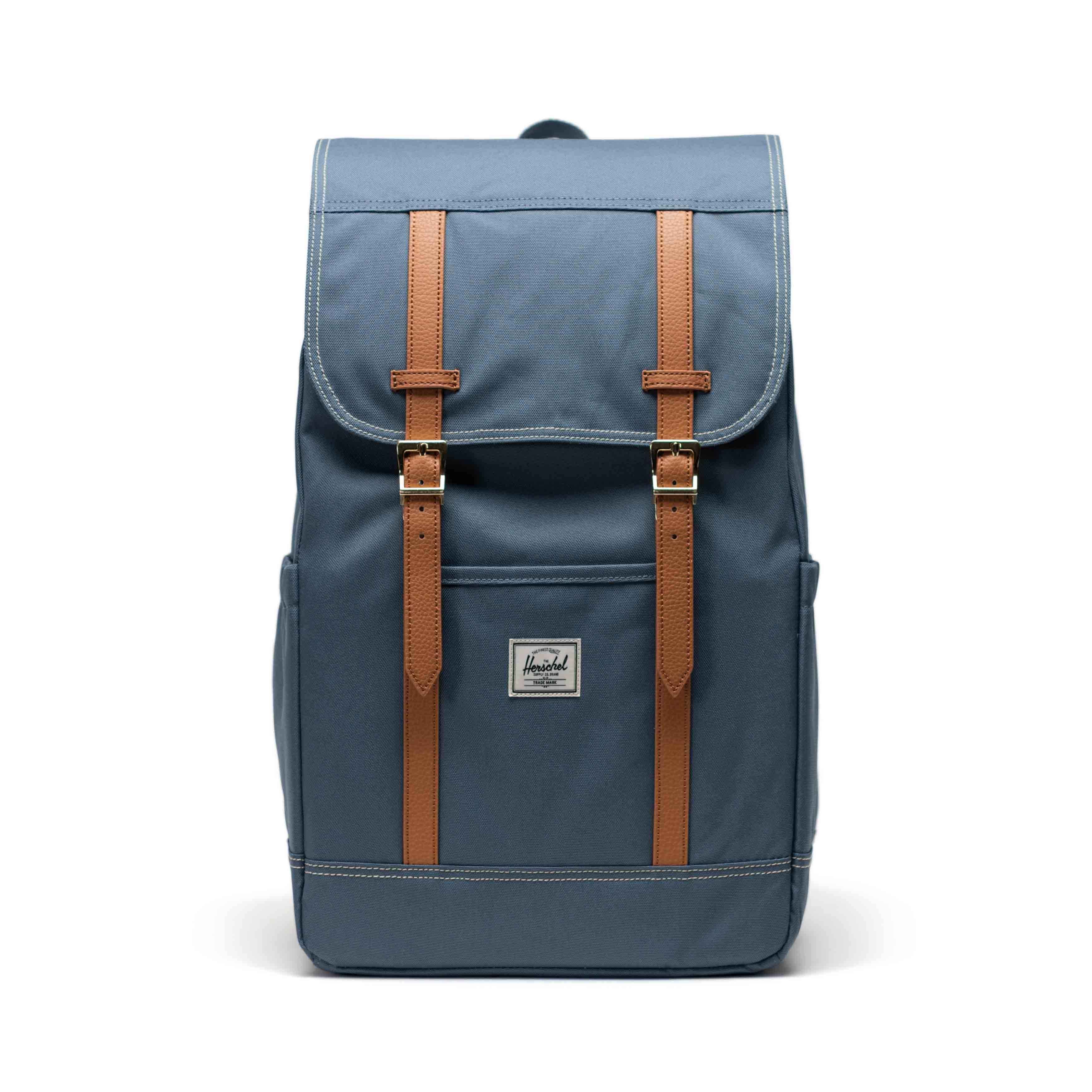 Dikişli Buğulu Mavi Herschel Retreat Su İtici Kumaş 16" Laptop Uyumlu Mıknatıslı Kapama Sırt Çantası, 23 L