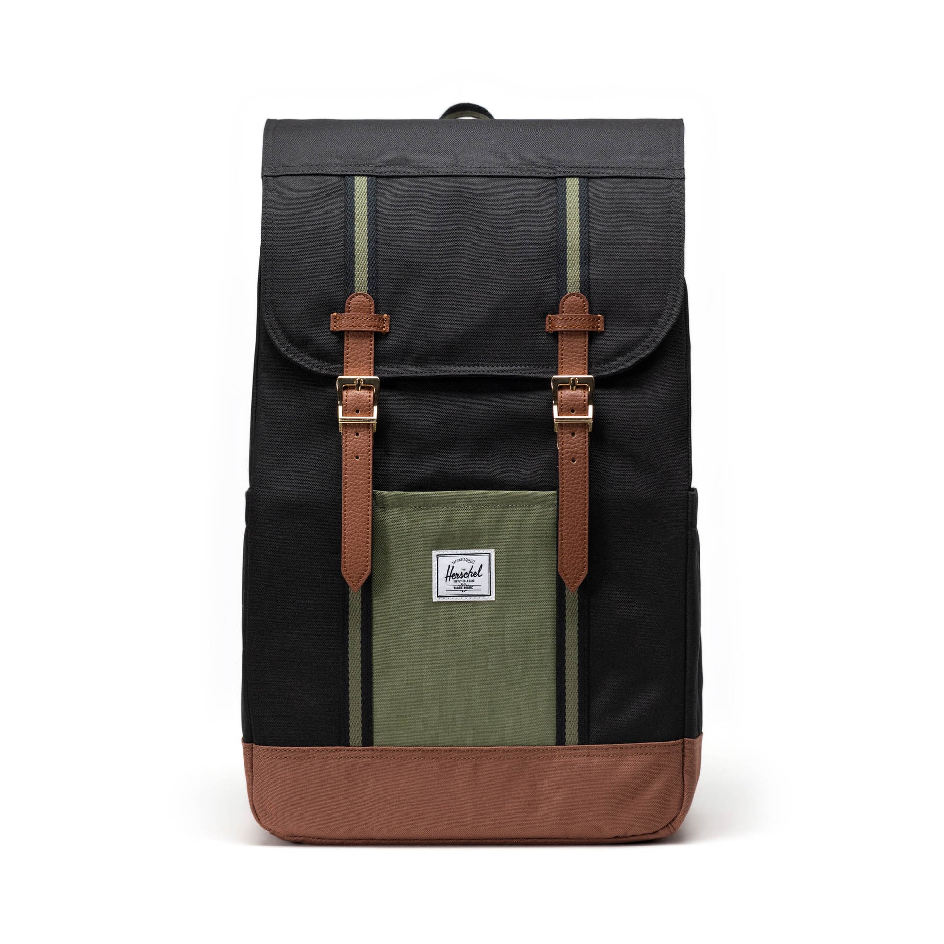 Siyah - Canlı Yeşil - Taba Herschel Retreat Su İtici Kumaş 16" Laptop Uyumlu Mıknatıslı Kapama Sırt Çantası, 23 L