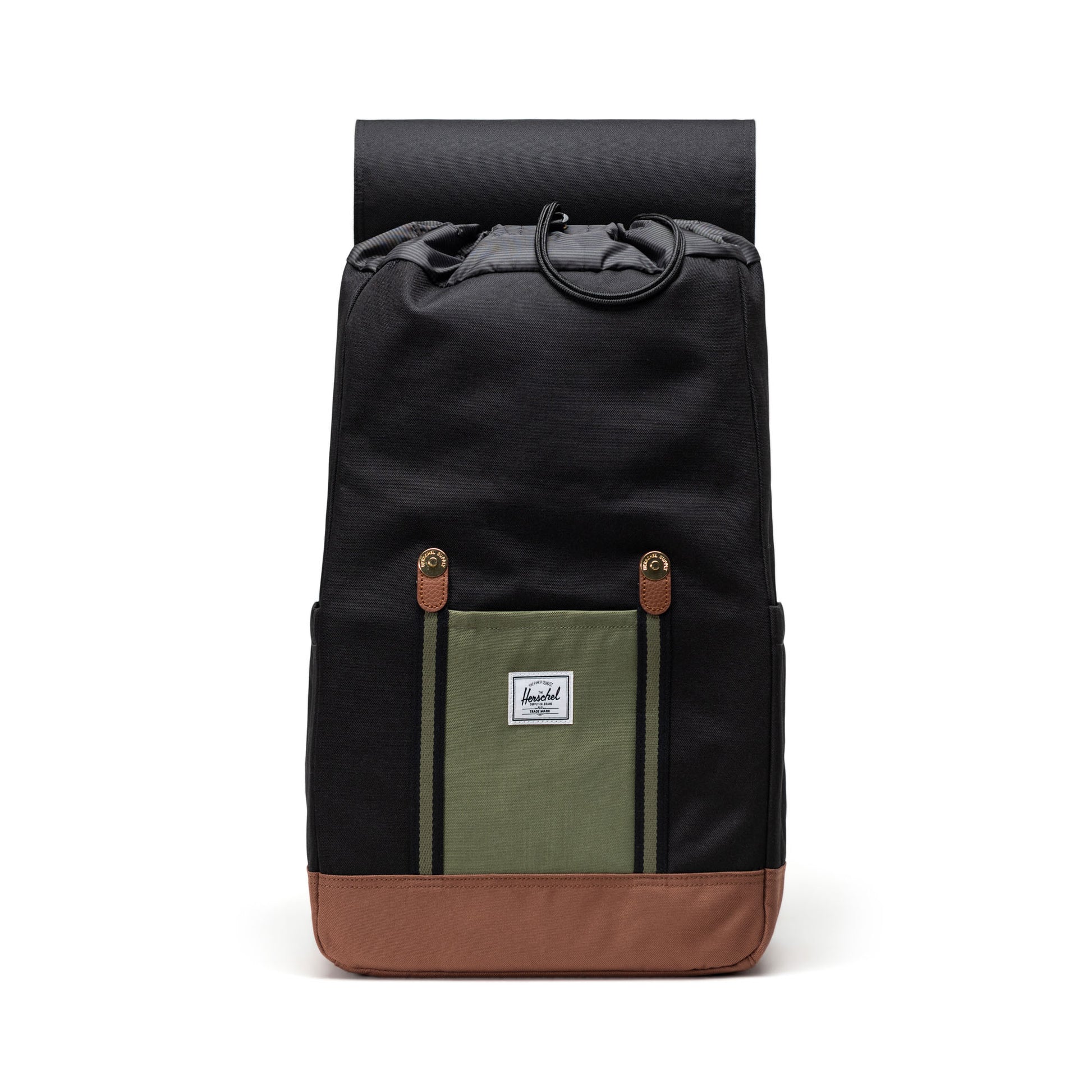 Siyah - Canlı Yeşil - Taba Herschel Retreat Su İtici Kumaş 16" Laptop Uyumlu Mıknatıslı Kapama Sırt Çantası, 23 L