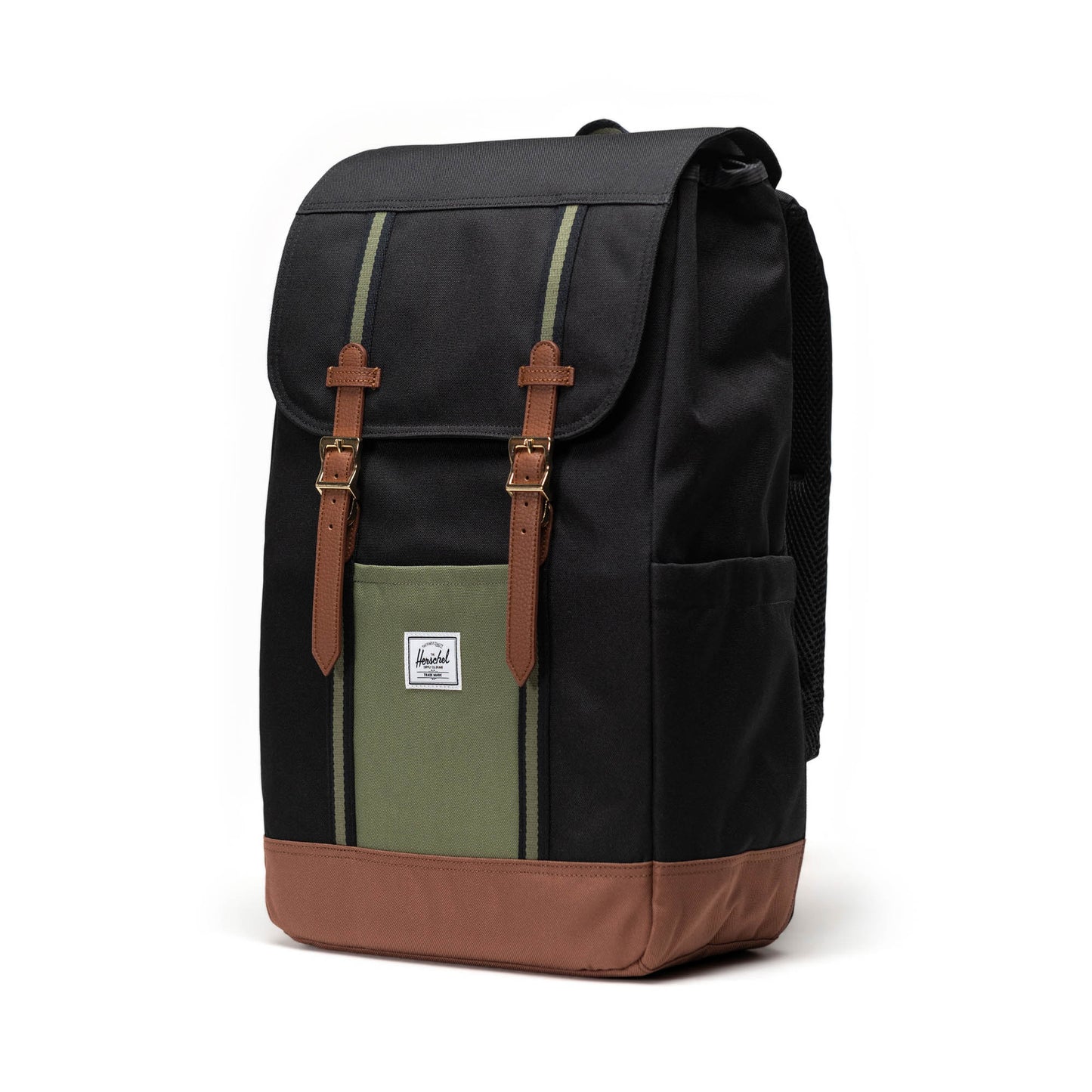 Siyah - Canlı Yeşil - Taba Herschel Retreat Su İtici Kumaş 16" Laptop Uyumlu Mıknatıslı Kapama Sırt Çantası, 23 L