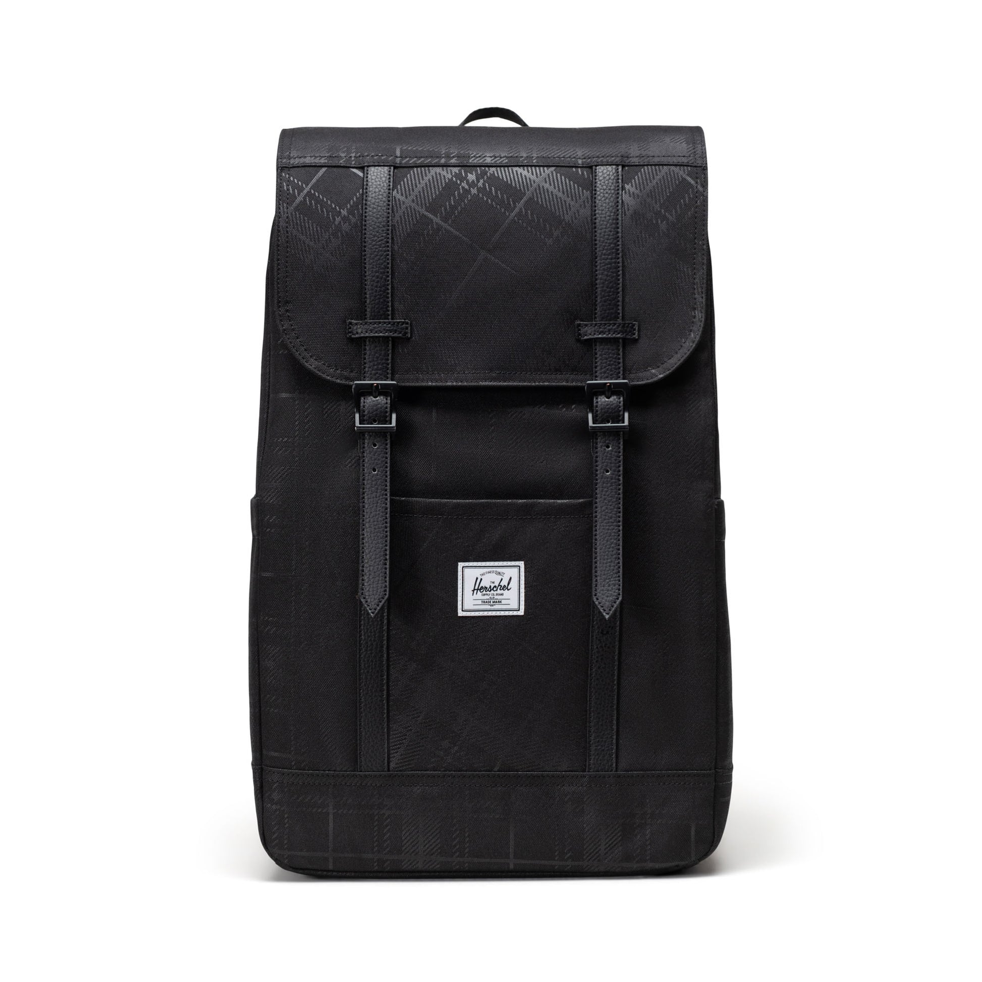 Siyah Gofre Ekose Herschel Retreat Su İtici Kumaş 16" Laptop Uyumlu Mıknatıslı Kapama Sırt Çantası, 23 L