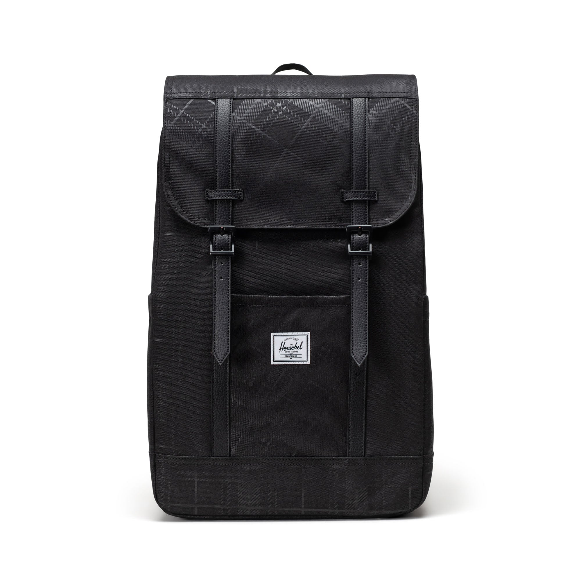 Siyah Gofre Ekose Herschel Retreat Su İtici Kumaş 16" Laptop Uyumlu Mıknatıslı Kapama Sırt Çantası, 23 L