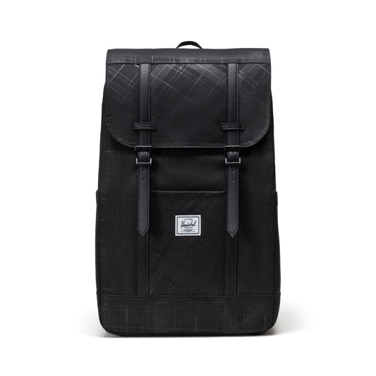 Siyah Gofre Ekose Herschel Retreat Su İtici Kumaş 16" Laptop Uyumlu Mıknatıslı Kapama Sırt Çantası, 23 L