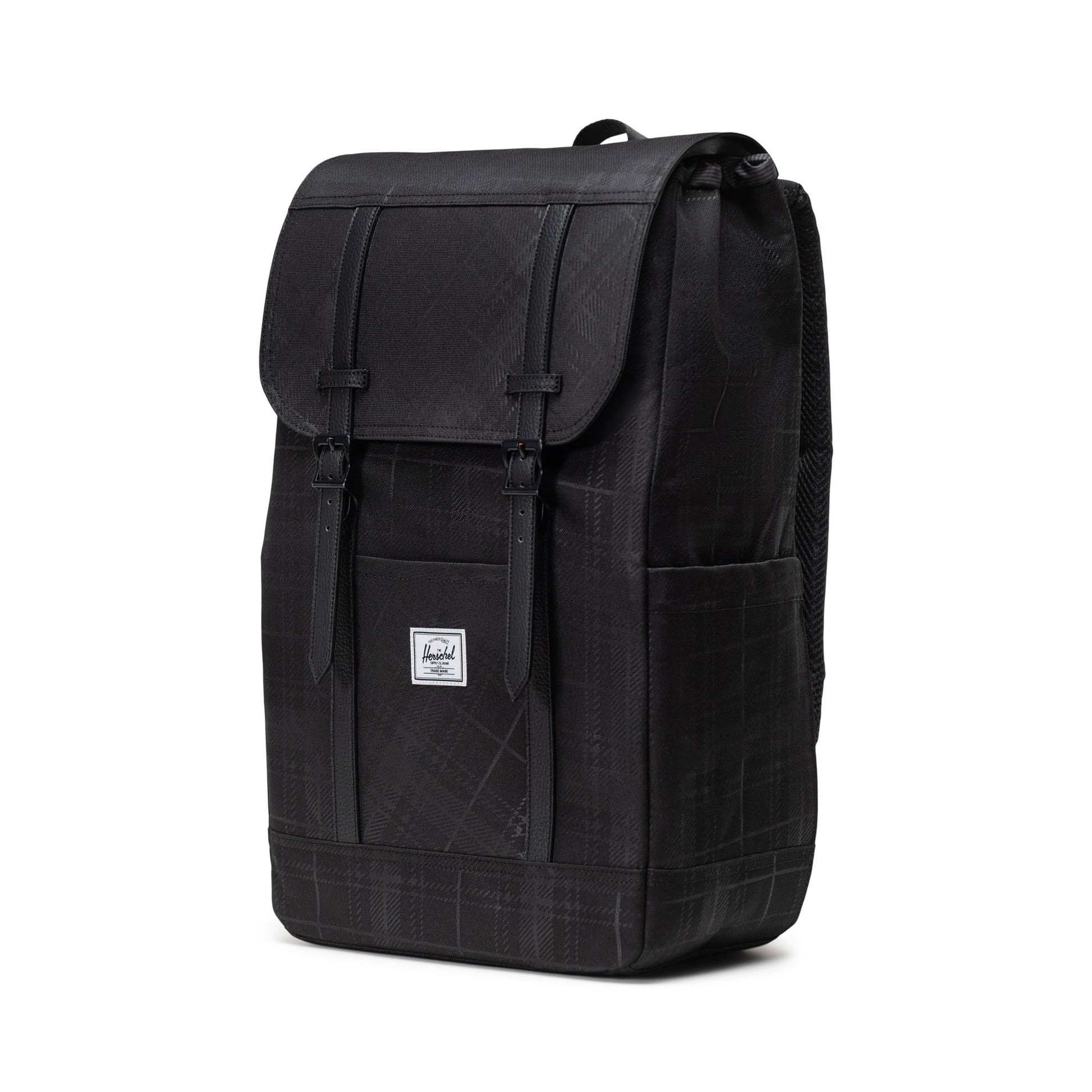Siyah Gofre Ekose Herschel Retreat Su İtici Kumaş 16" Laptop Uyumlu Mıknatıslı Kapama Sırt Çantası, 23 L