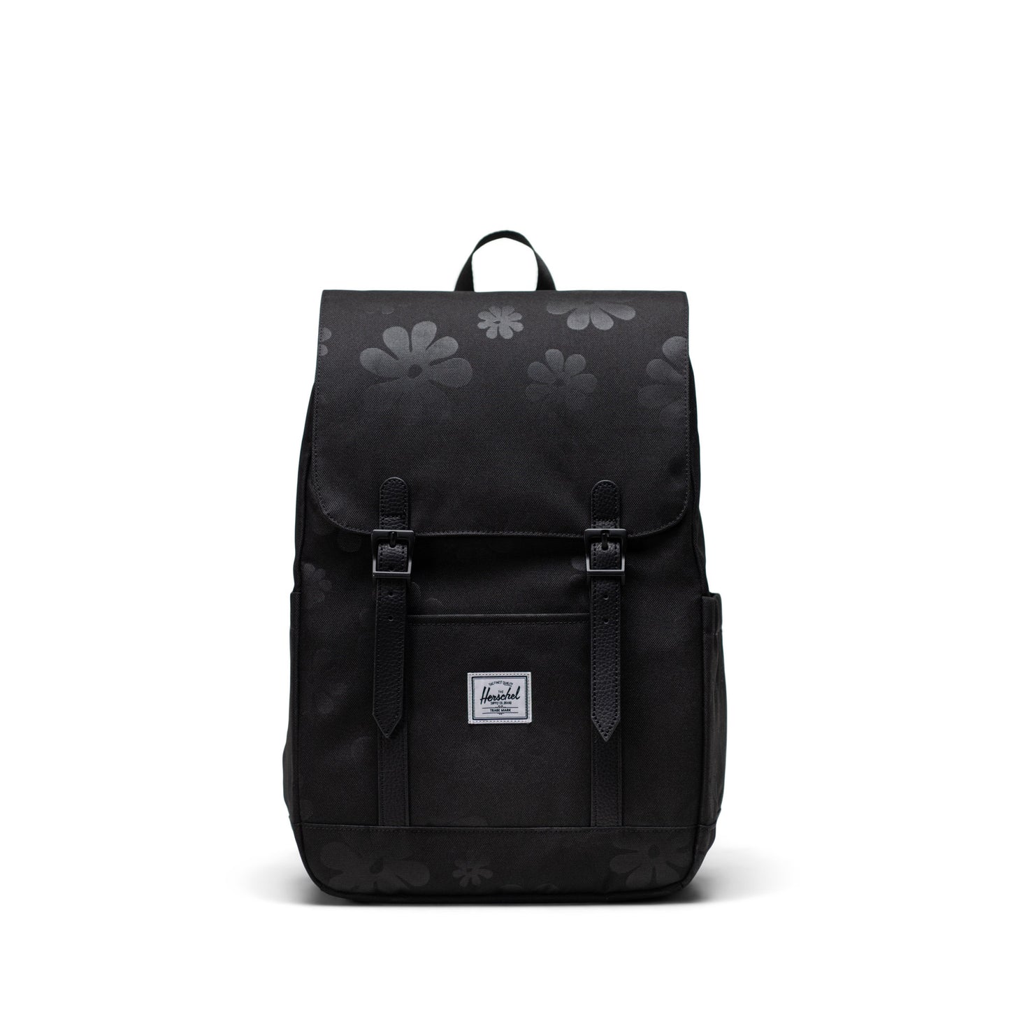 Çiçek Desenli Siyah Herschel Retreat Küçük Boy Su İtici Kumaş Sırt Çantası, 14" Laptop Uyumlu, 17 L