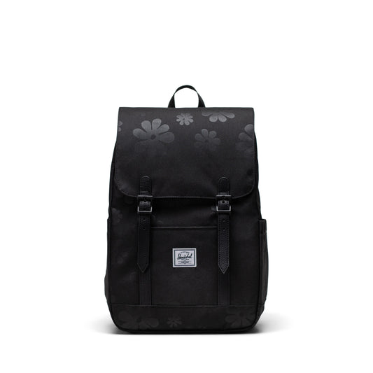 Çiçek Desenli Siyah Herschel Retreat Küçük Boy Su İtici Kumaş Sırt Çantası, 14" Laptop Uyumlu, 17 L