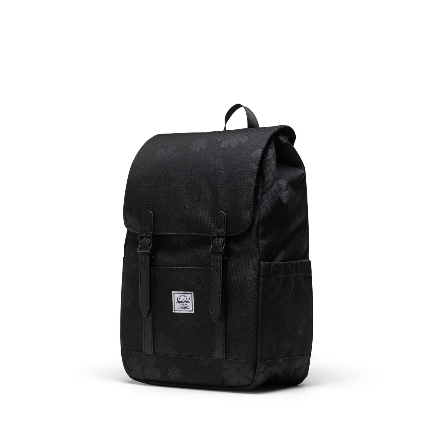 Çiçek Desenli Siyah Herschel Retreat Küçük Boy Su İtici Kumaş Sırt Çantası, 14" Laptop Uyumlu, 17 L