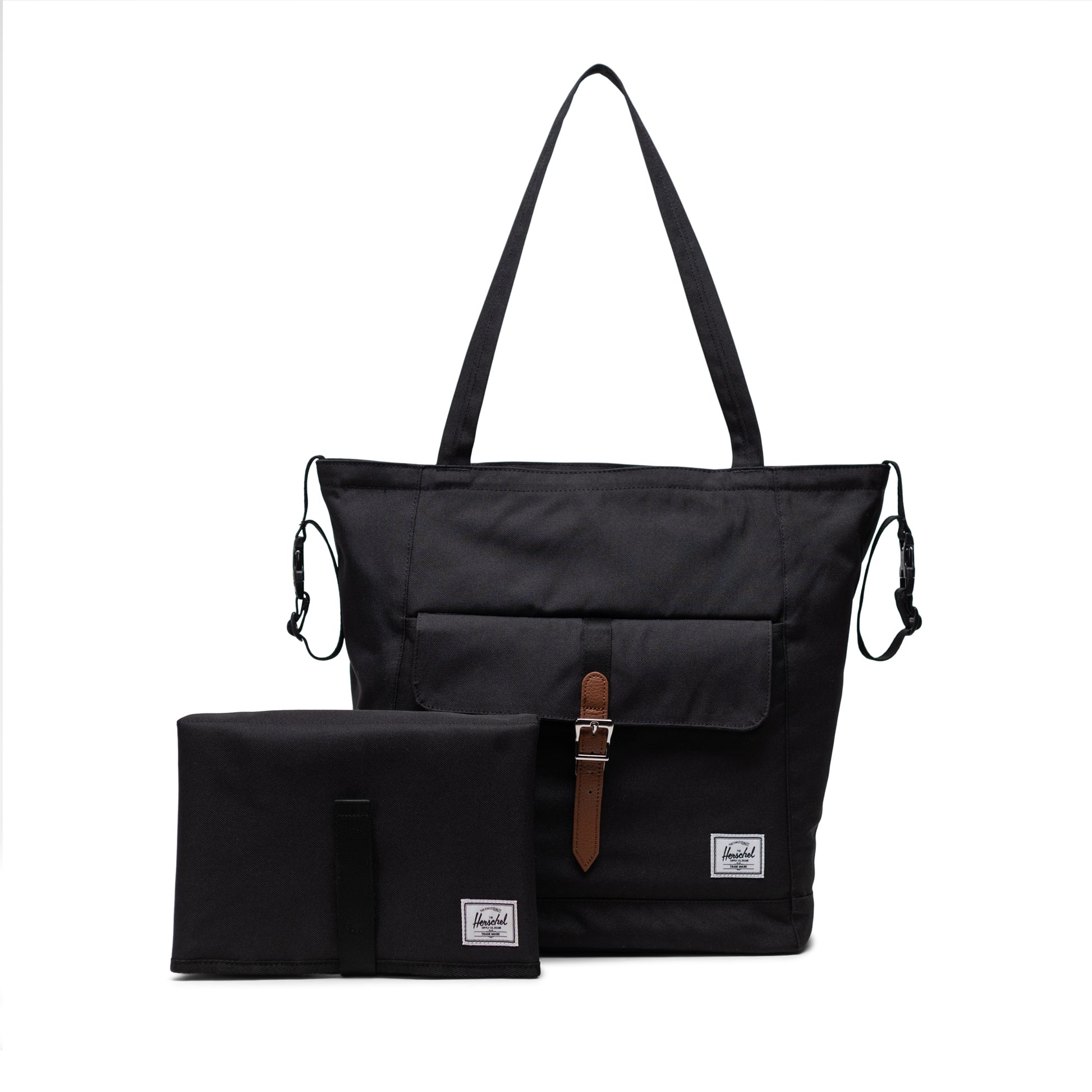Siyah Herschel Retreat Tote Omuz Çantası Diaper Alt Açma Matlı Anne Bebek Omuz Çantası, 14" Laptop Uyumlu, 18.5L