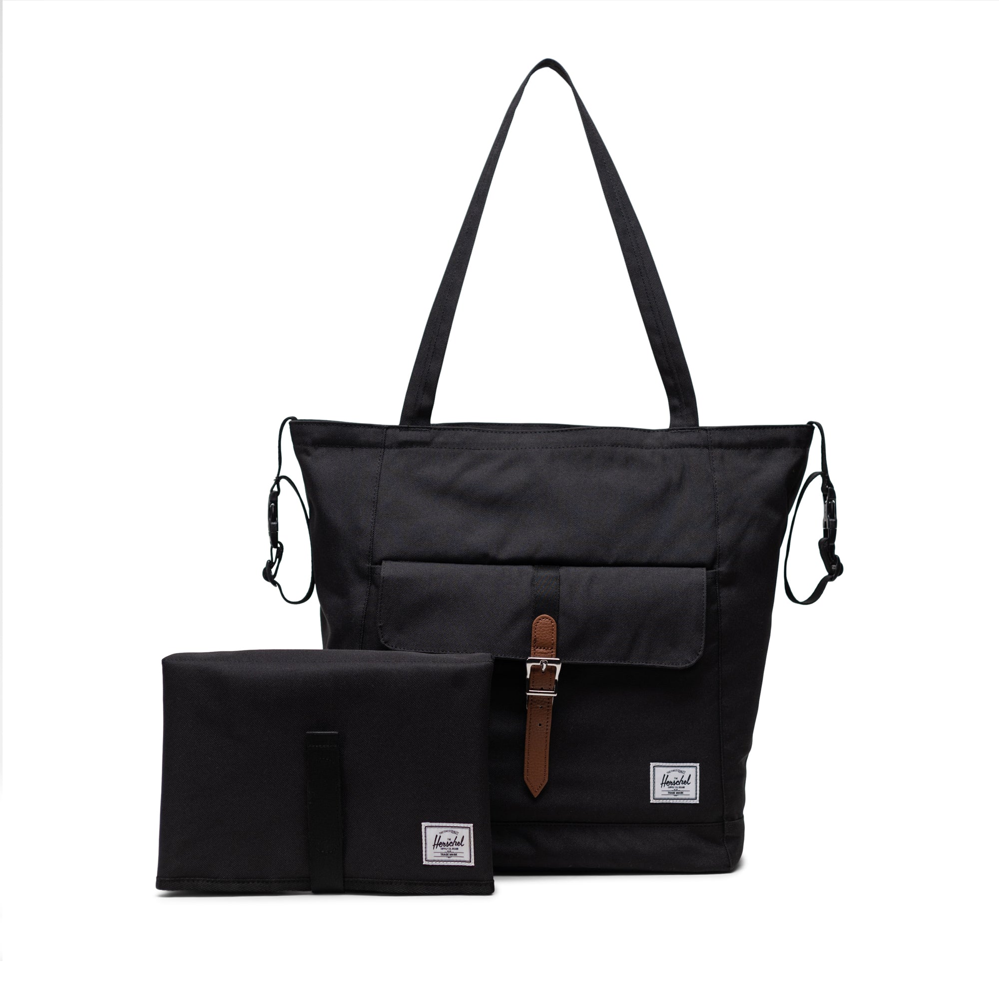 Siyah Herschel Retreat Tote Omuz Çantası Diaper Alt Açma Matlı Anne Bebek Omuz Çantası, 14" Laptop Uyumlu, 18.5L