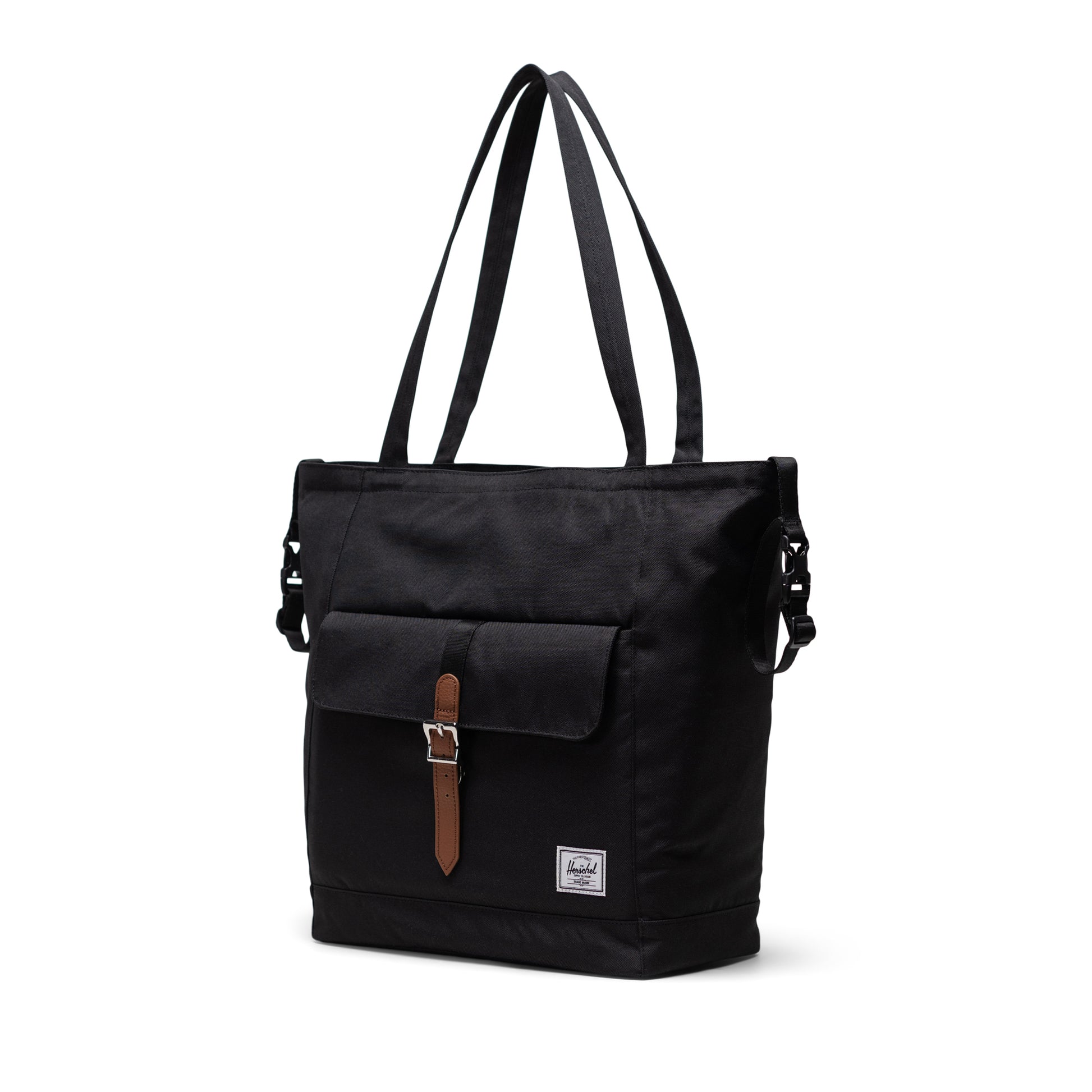 Siyah Herschel Retreat Tote Omuz Çantası Diaper Alt Açma Matlı Anne Bebek Omuz Çantası, 14" Laptop Uyumlu, 18.5L