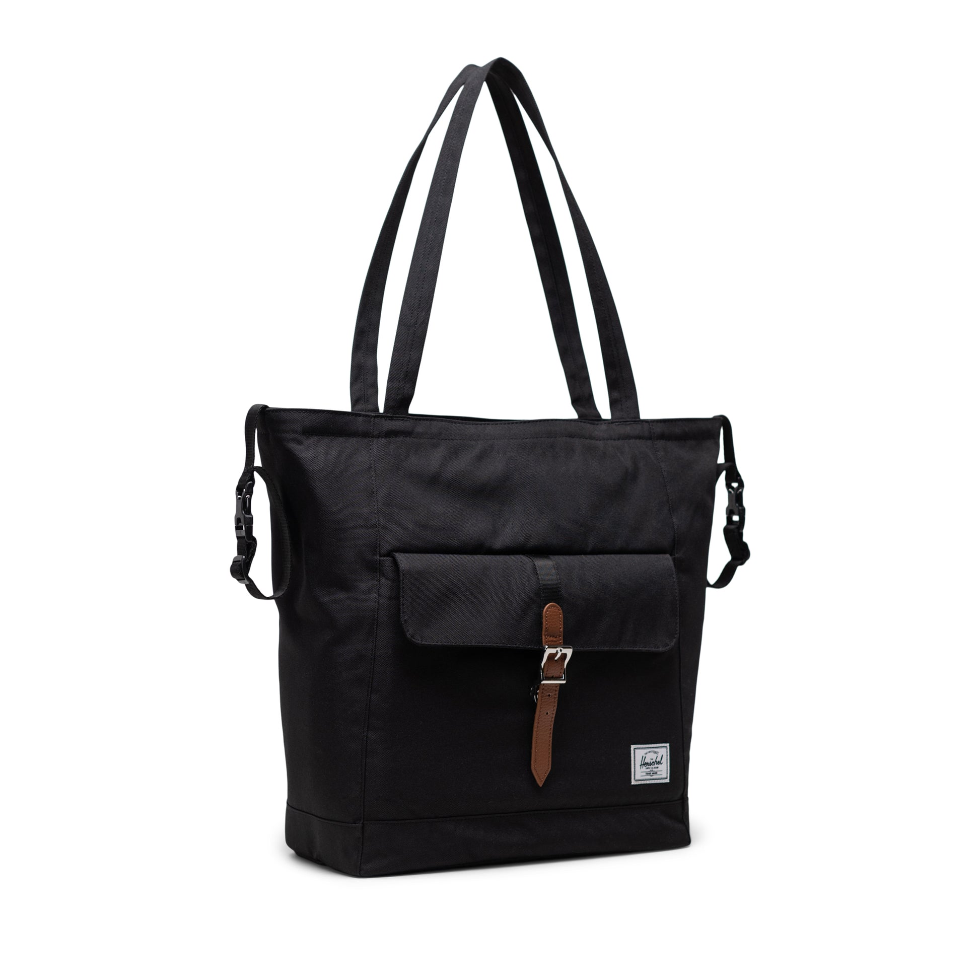 Siyah Herschel Retreat Tote Omuz Çantası Diaper Alt Açma Matlı Anne Bebek Omuz Çantası, 14" Laptop Uyumlu, 18.5L