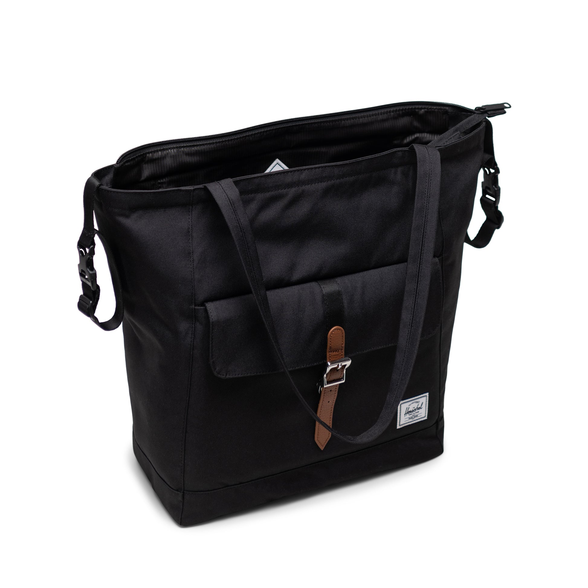 Siyah Herschel Retreat Tote Omuz Çantası Diaper Alt Açma Matlı Anne Bebek Omuz Çantası, 14" Laptop Uyumlu, 18.5L