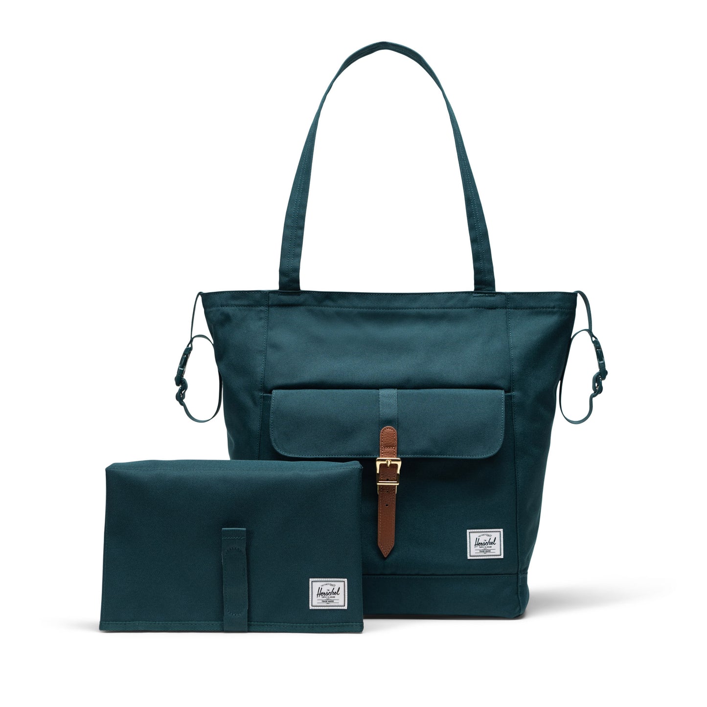 Petrol Mavisi Herschel Retreat Tote Omuz Çantası Diaper Alt Açma Matlı Anne Bebek Omuz Çantası, 14" Laptop Uyumlu, 18.5L