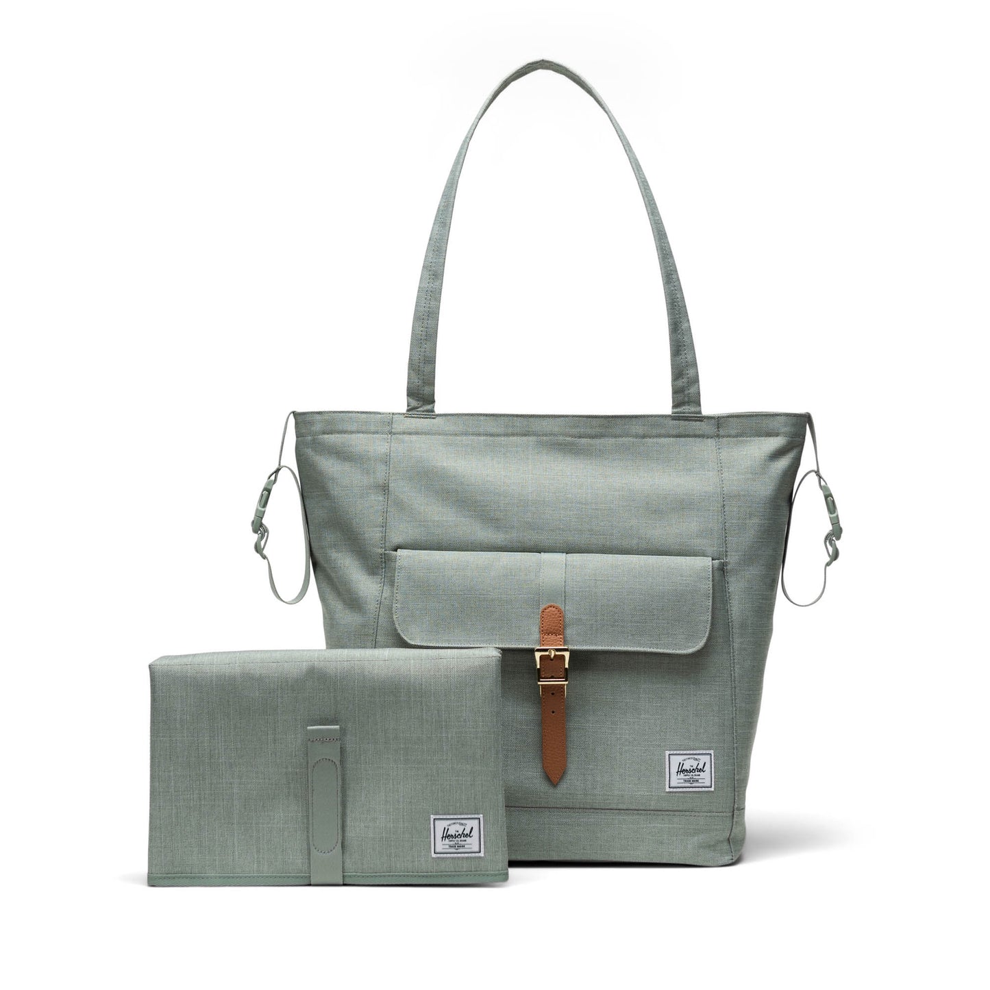 Kırçıllı Mint Yeşili Herschel Retreat Tote Omuz Çantası Diaper Alt Açma Matlı Anne Bebek Omuz Çantası, 14" Laptop Uyumlu, 18.5L