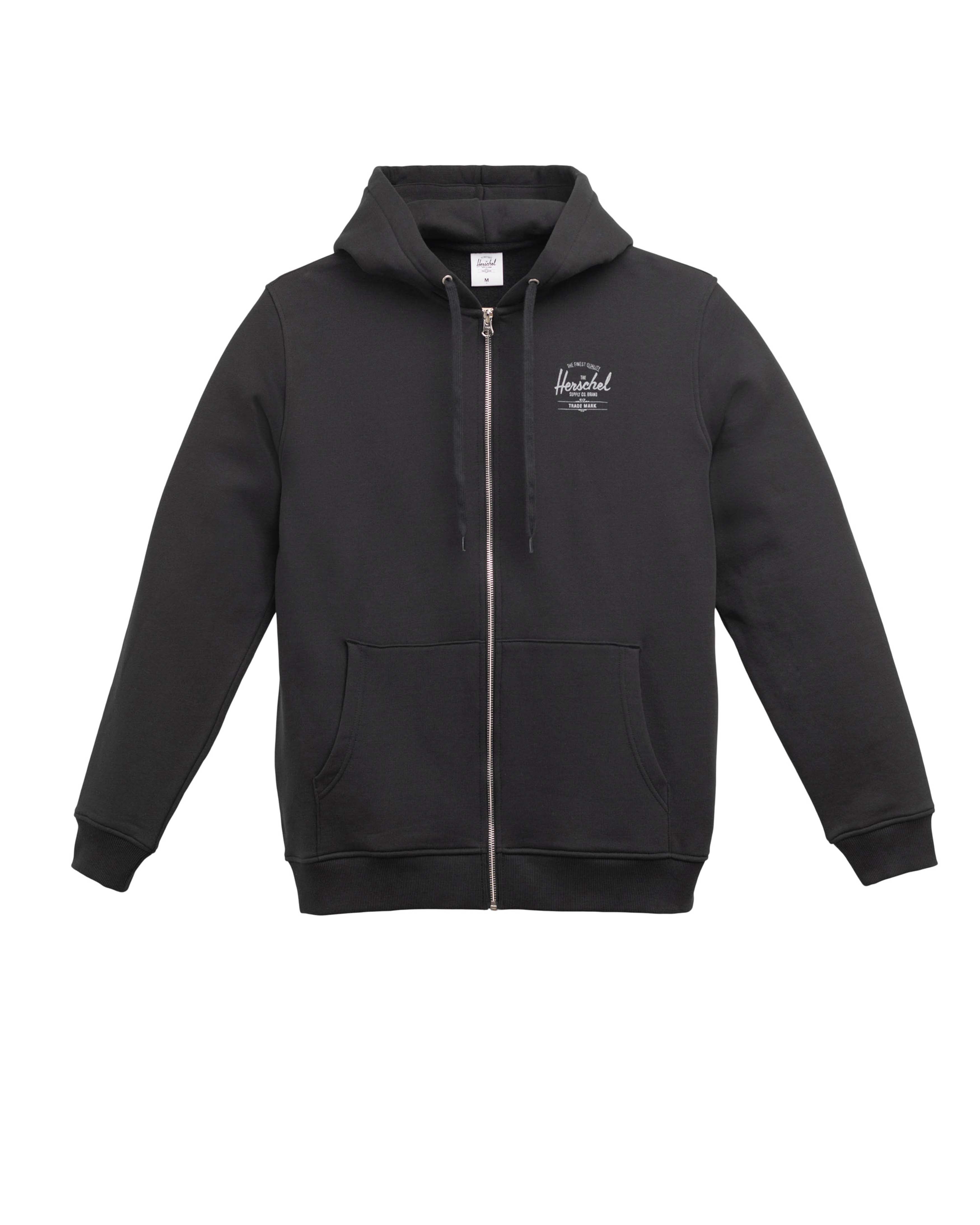 Siyah - Beyaz Herschel Basic, Logo Baskılı Erkek Pamuk Fermuarlı, Kapüşonlu Sweatshirt, Ribana Kol ve Etek Ucu