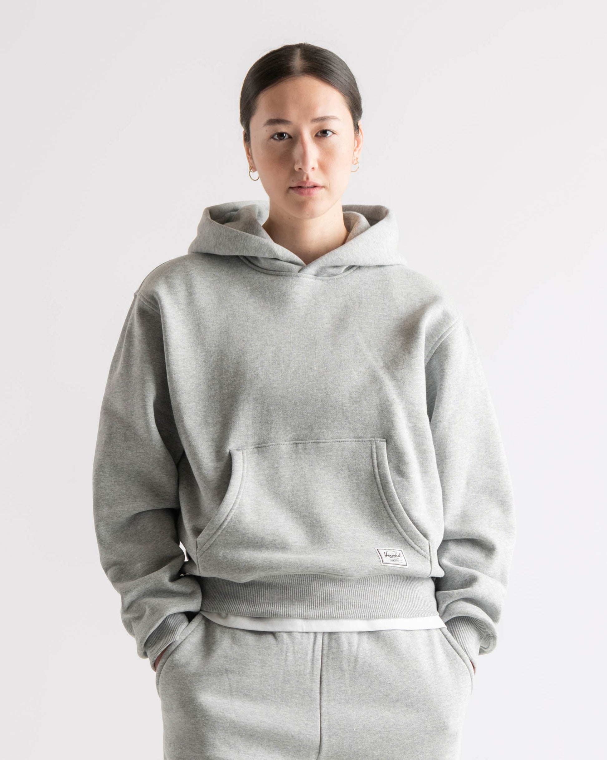 Açık Gri Melanj Herschel Basic Kadın Pamuklu Kapüşonlu Sweatshirt