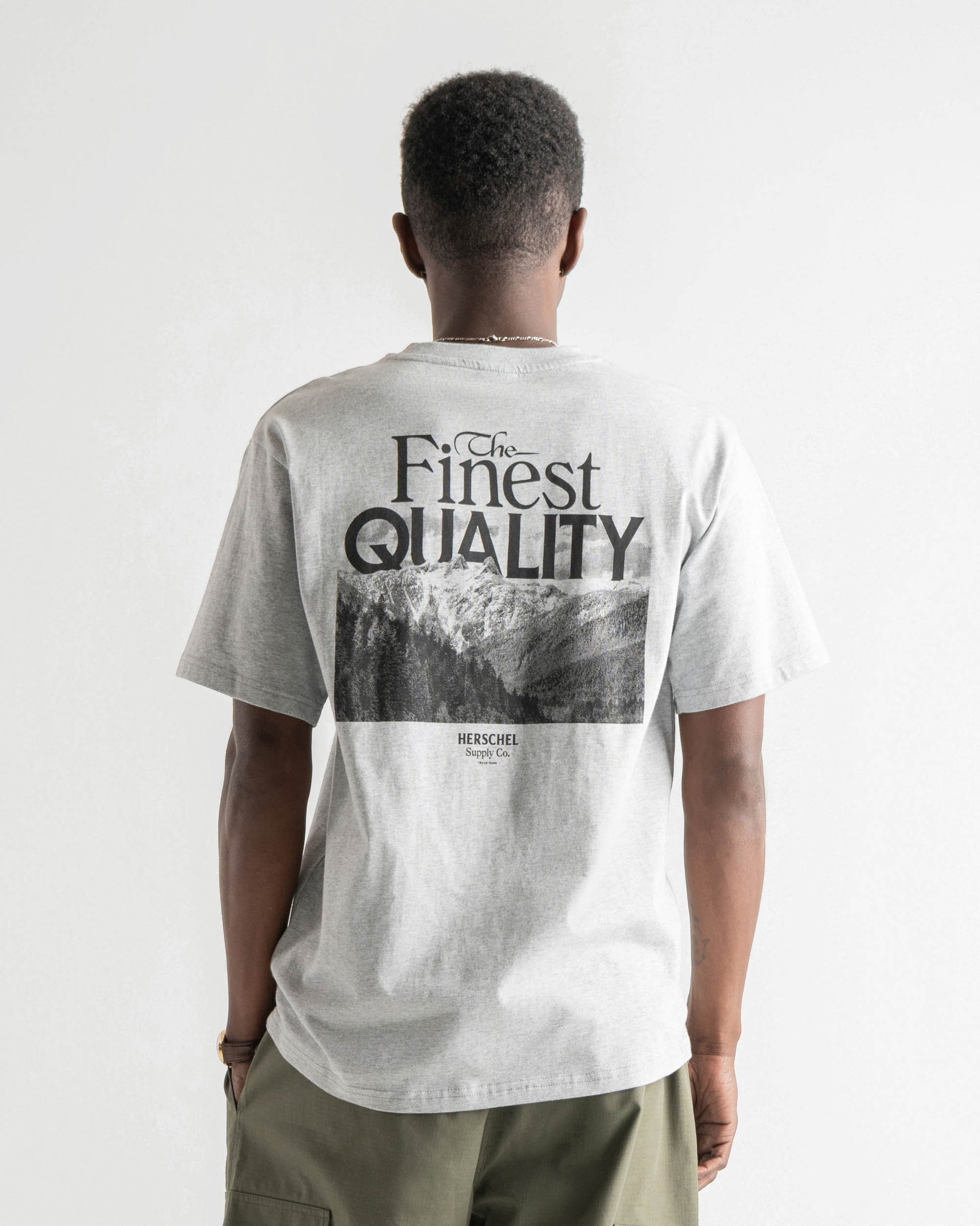 Açık Gri Melanj - Siyah Herschel Mt. HSC Rip Collar Erkek Tshirt