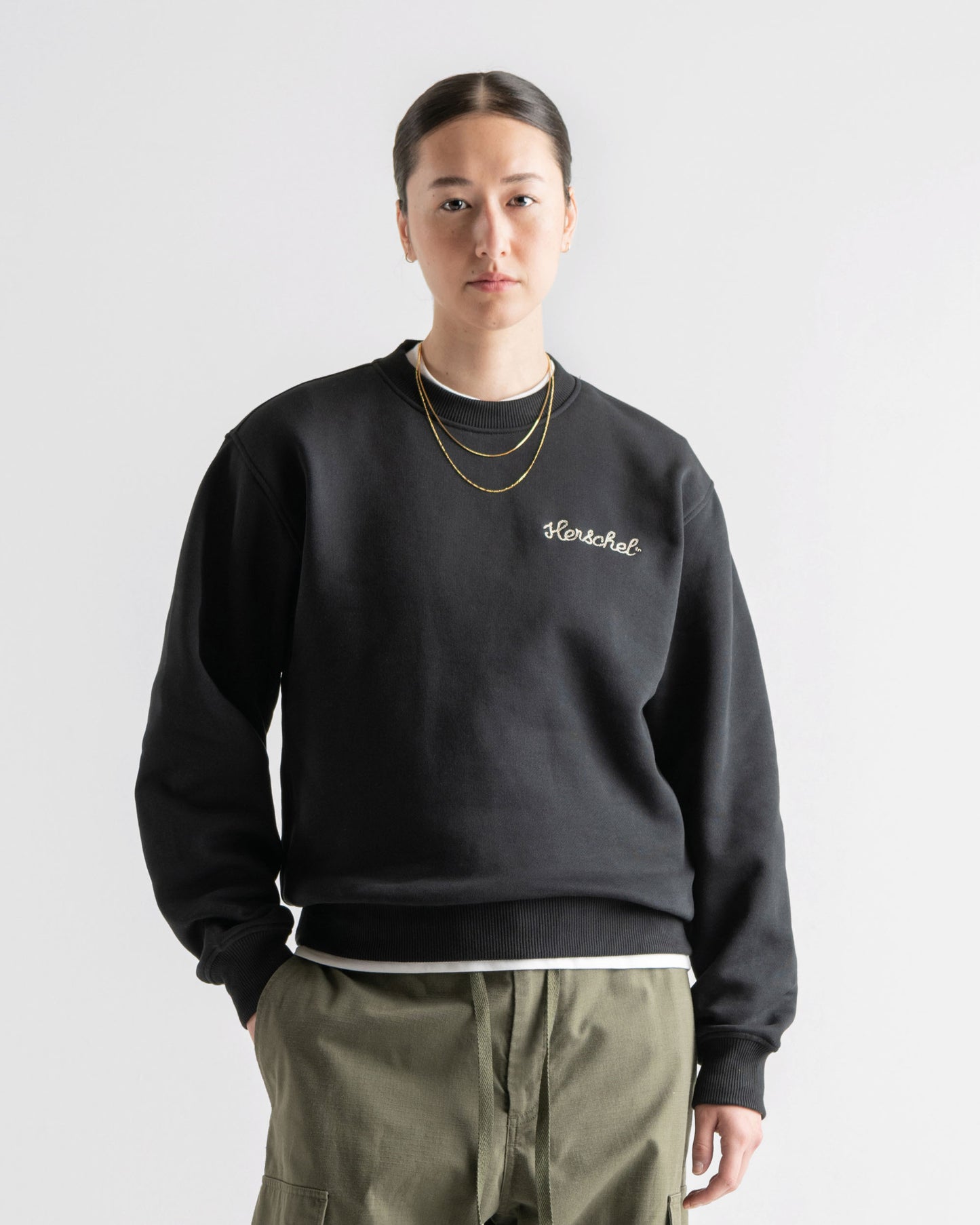 Siyah Herschel Chain Stitch Kadın Pamuklu Sweatshirt